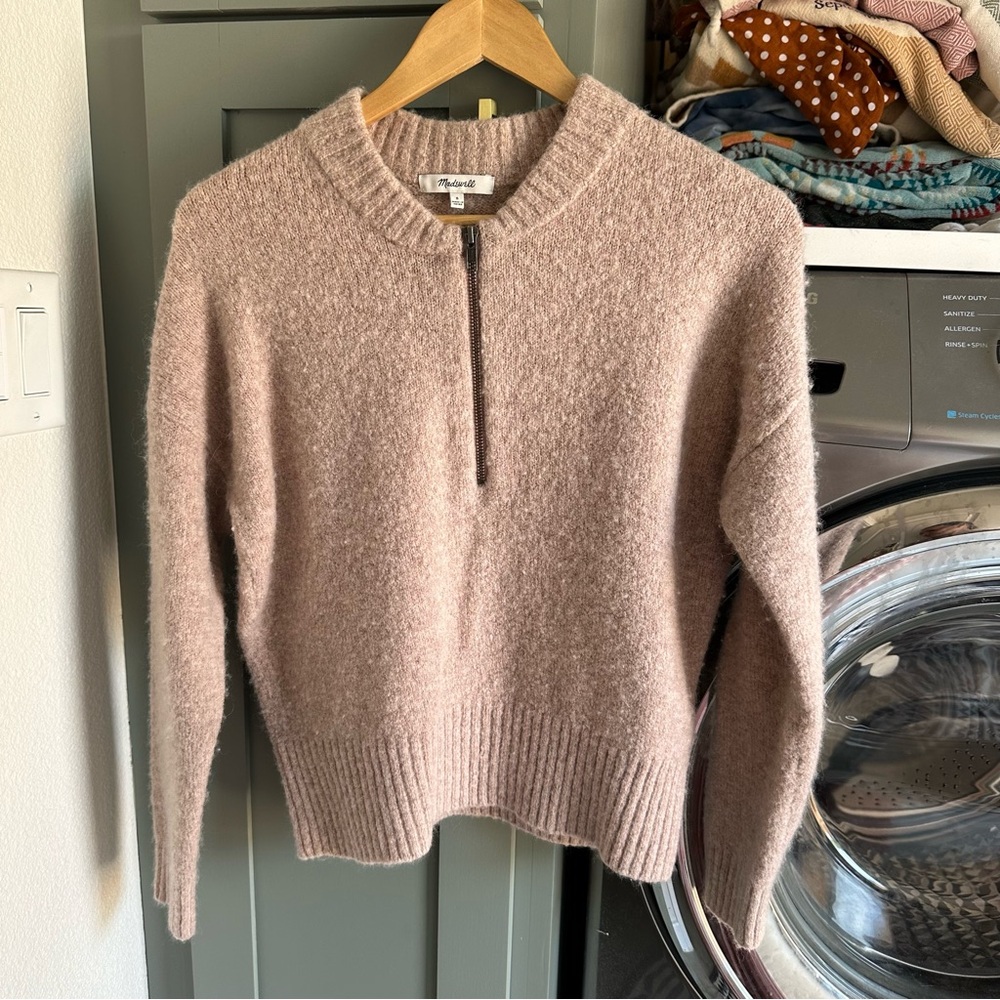 Madewell Pink Quarter Zip Sweater